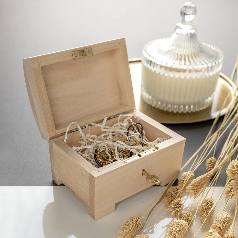 Creative Deco Small Wooden Jewelry Box | Lockable Storage Box with Lock & Key | 4.17 x 2.95 x 2.95 in | Plain, Unpainted & Unfinished | Keepsake Trinket Treasure Chest - Image 3